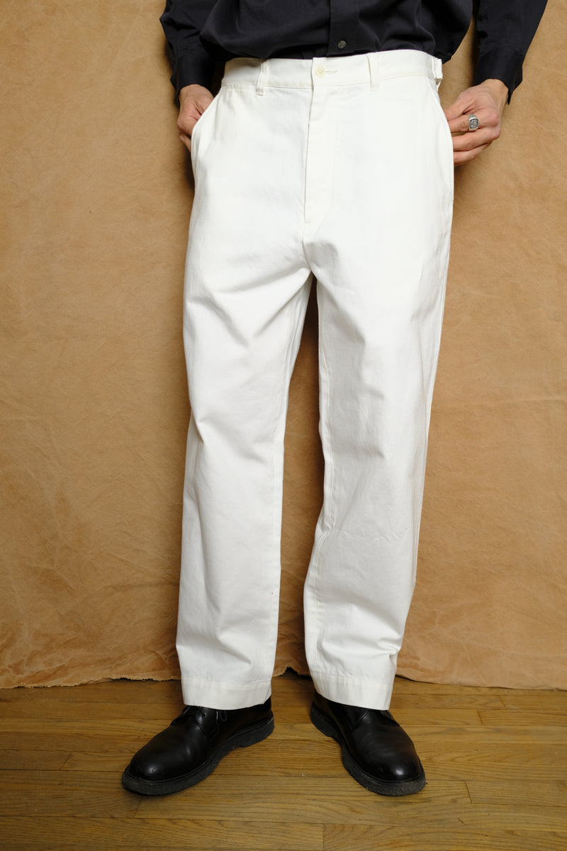 13oz organic cotton denim adjuster trouser in white