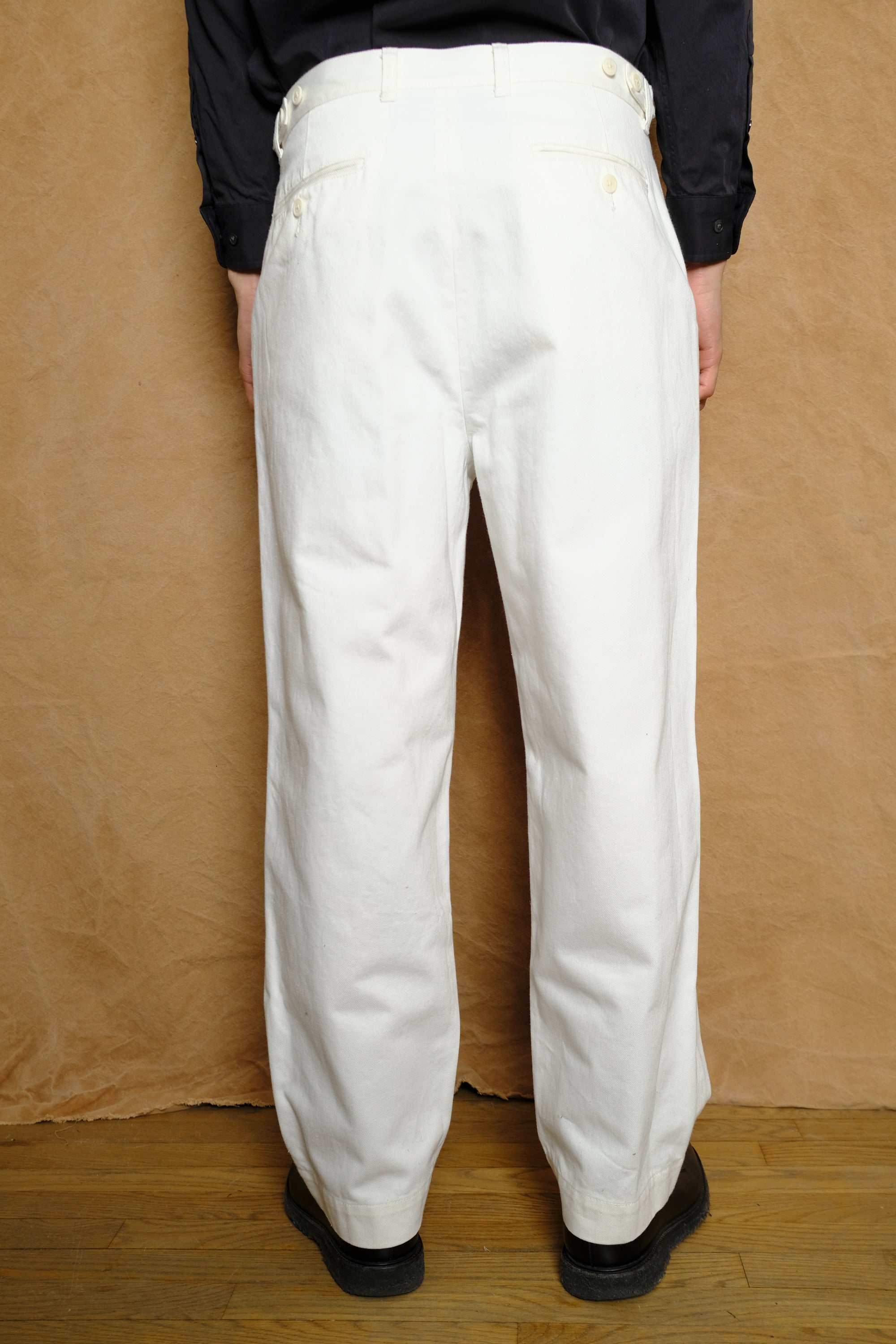 13oz organic cotton denim adjuster trouser in white