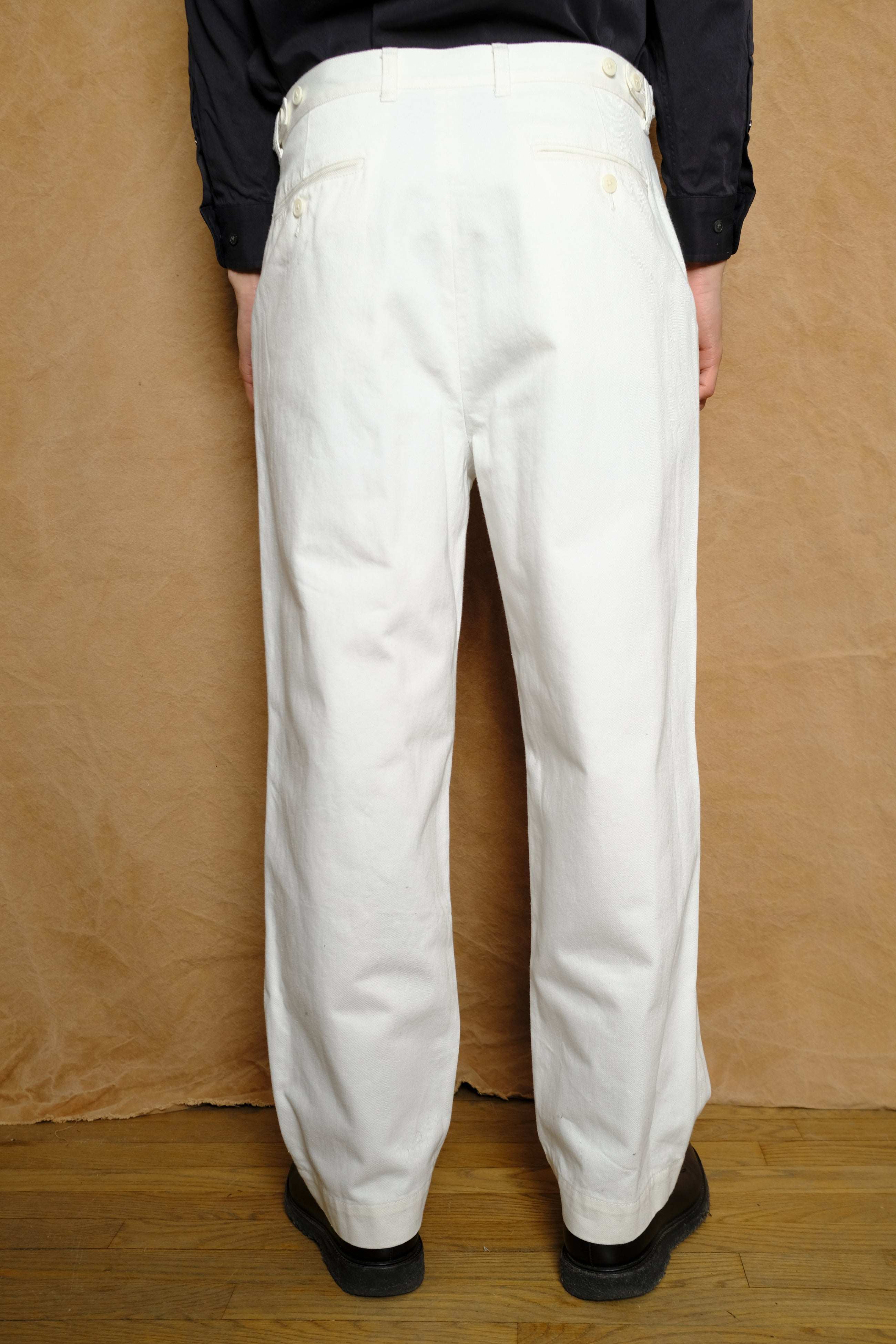 13oz organic cotton denim adjuster trouser in white