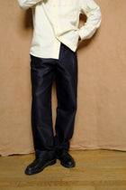 giza cotton moleskin tucked trousers in navy