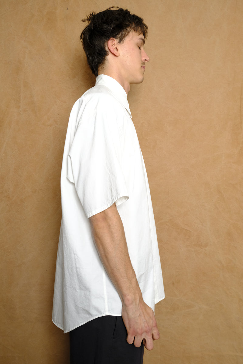 organic cotton washer satin short sleeve shirt in white