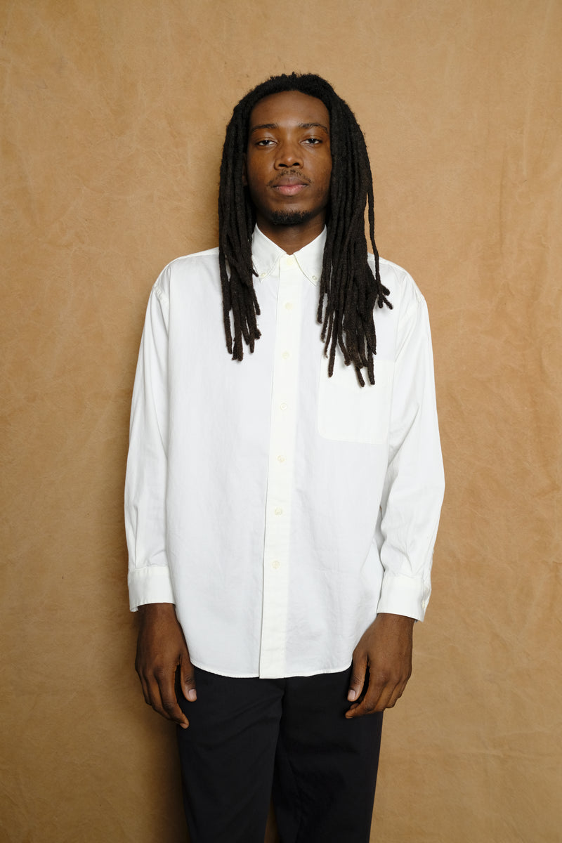 organic cotton washer satin shirt in white