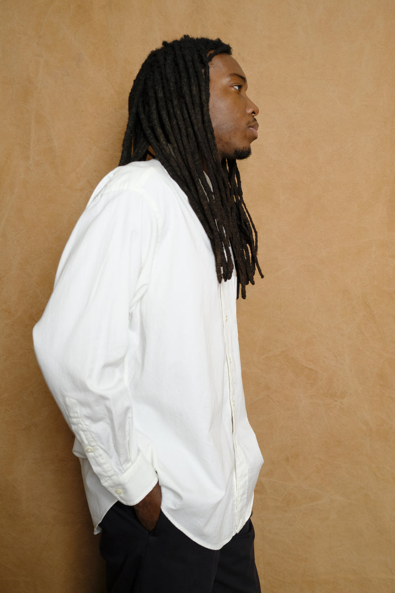 organic cotton washer satin shirt in white