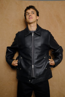 goatskin harrington jacket in navy