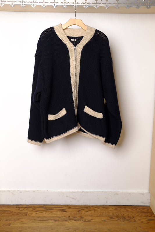 Dark Navy Granny Zip Up Cardigan