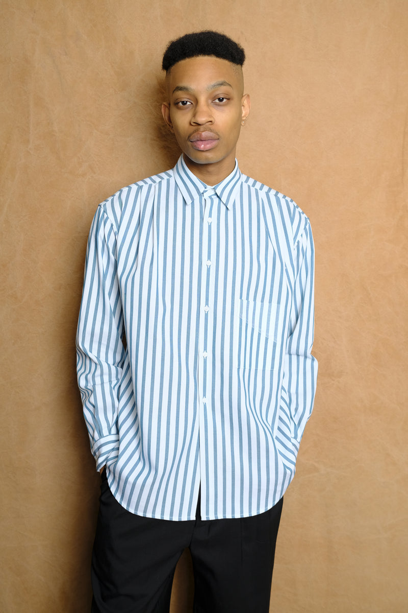 harlem shirt in green stripe cotton twill
