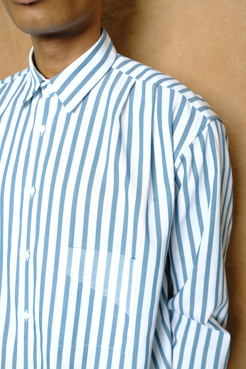 harlem shirt in green stripe cotton twill