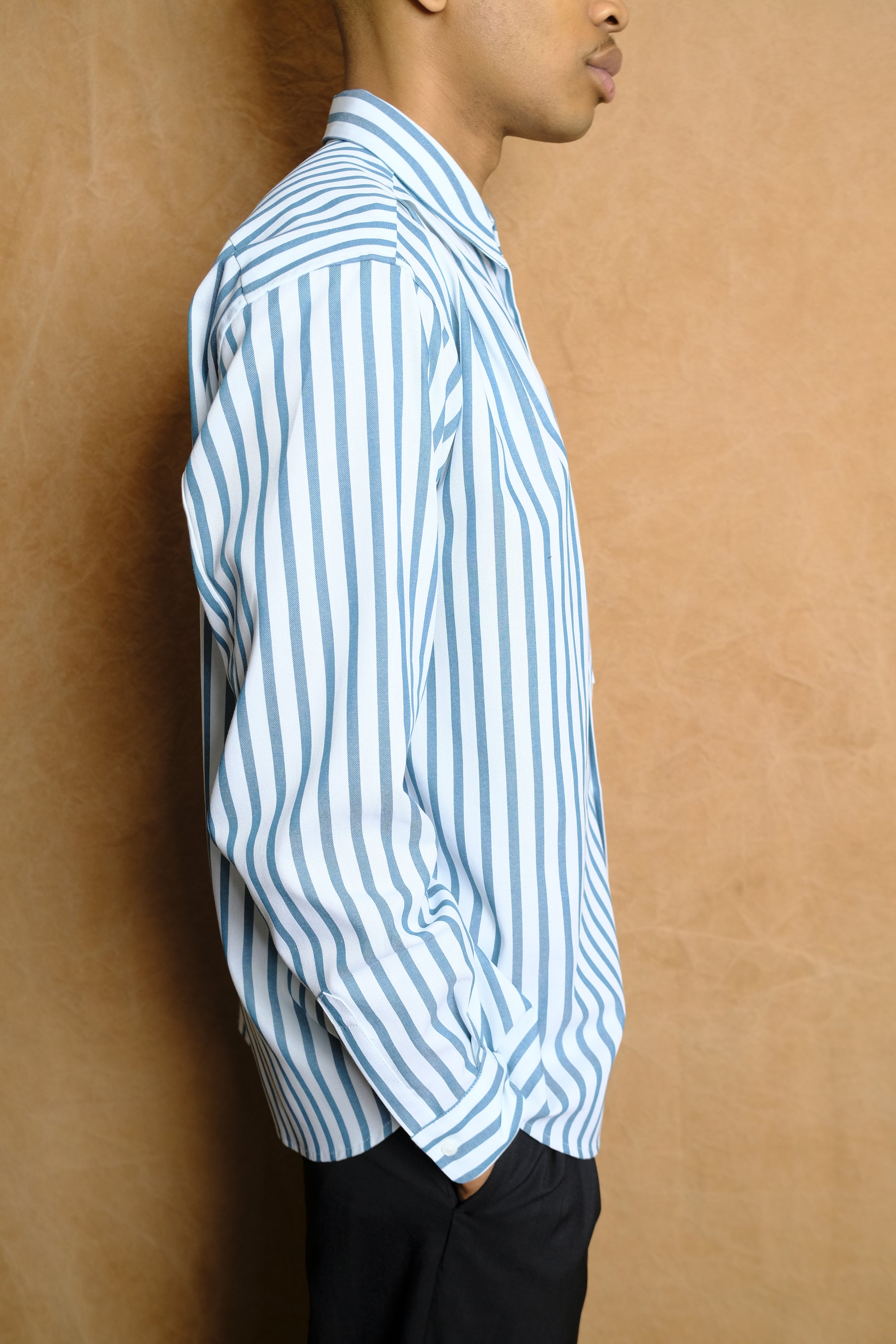 harlem shirt in green stripe cotton twill