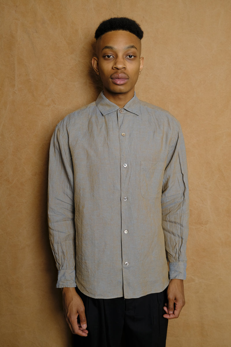 italian collar long sleeve shirt in brown hemp