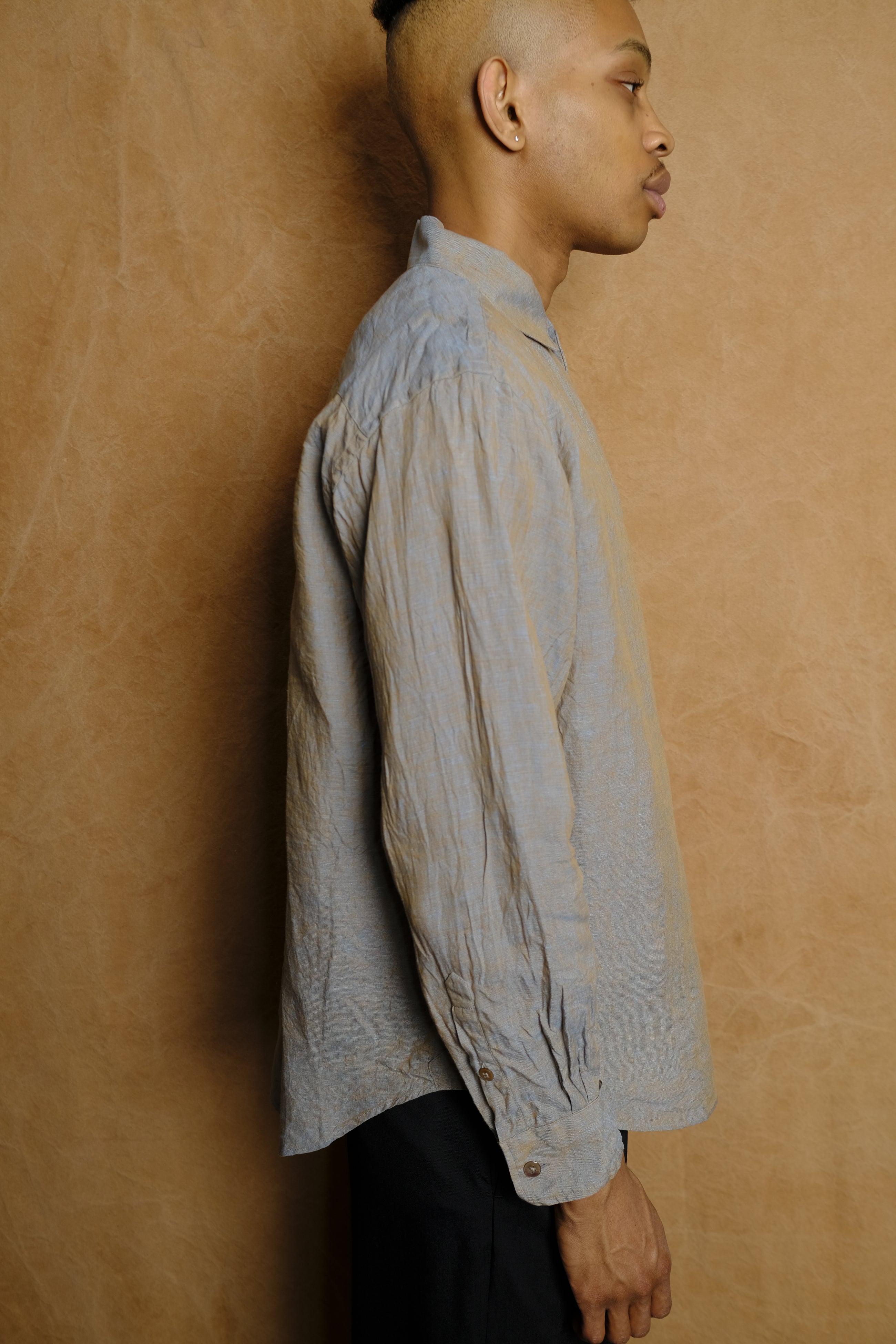 italian collar long sleeve shirt in brown hemp