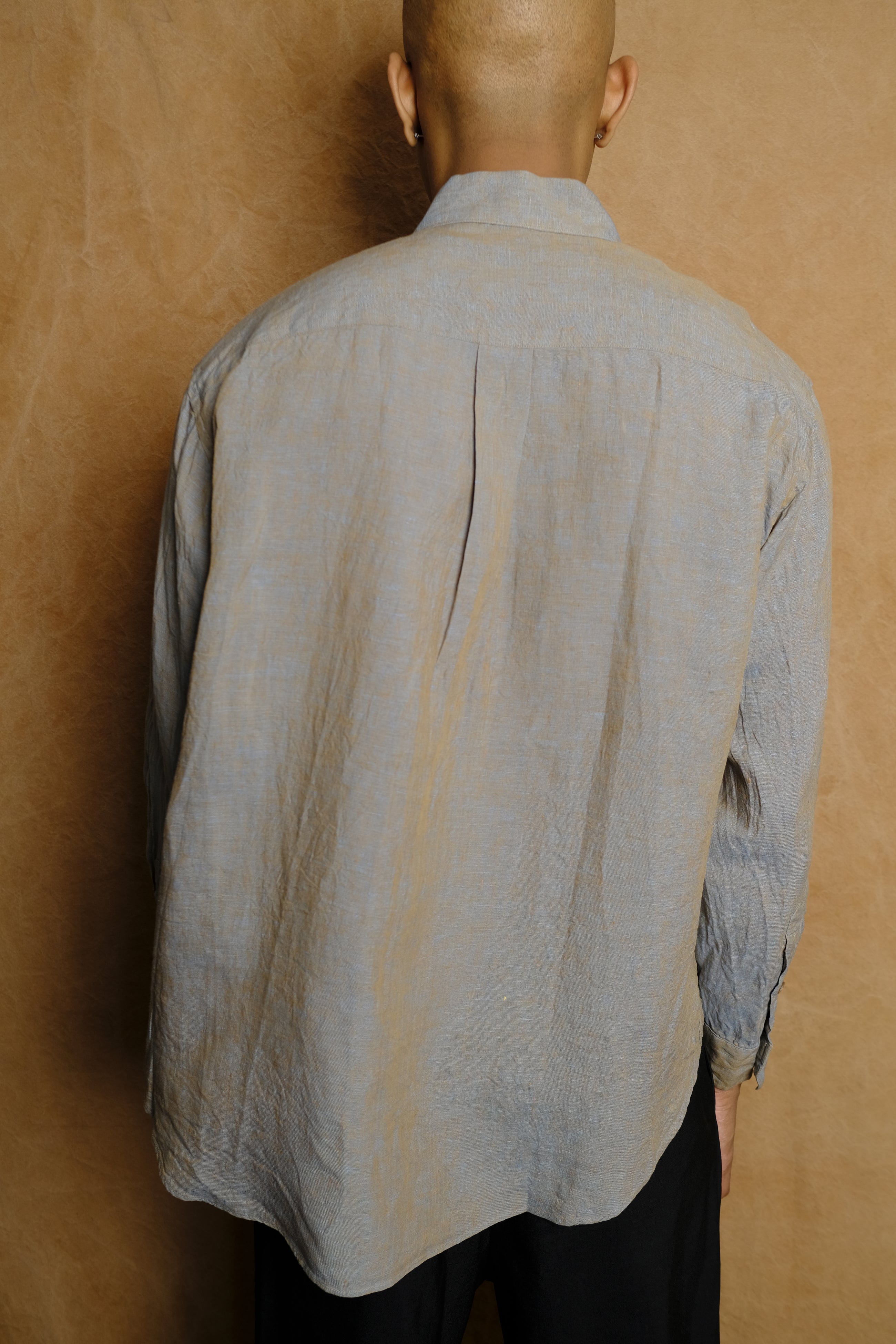 italian collar long sleeve shirt in brown hemp