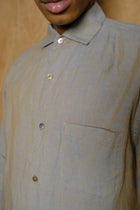 italian collar long sleeve shirt in brown hemp