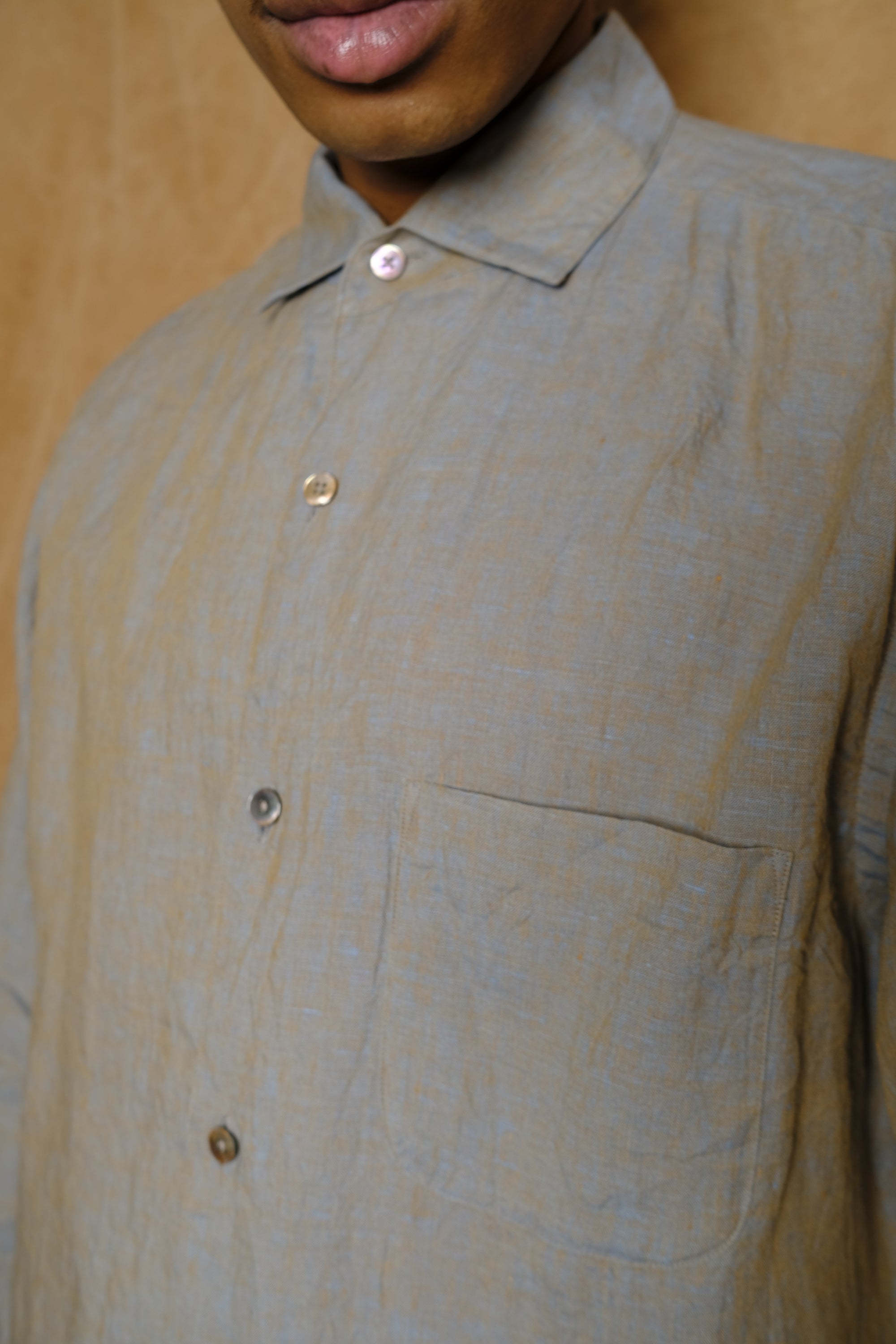 italian collar long sleeve shirt in brown hemp