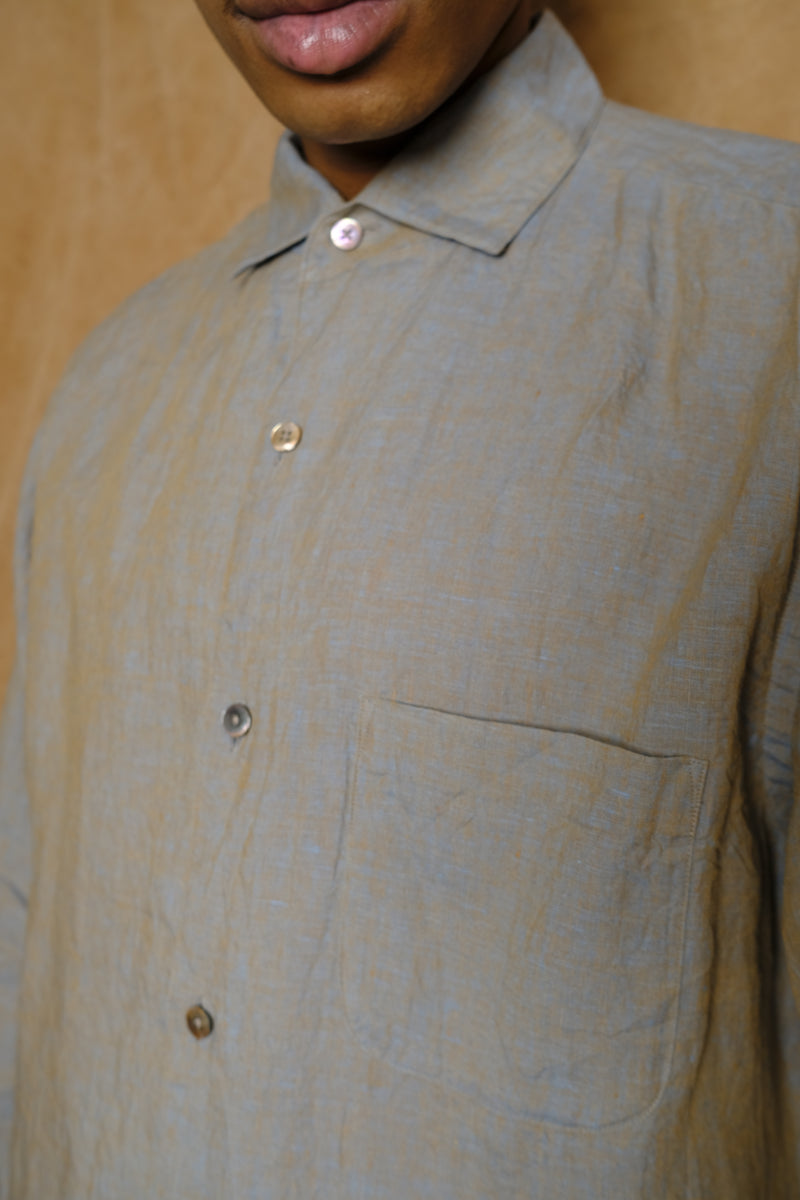 italian collar long sleeve shirt in brown hemp