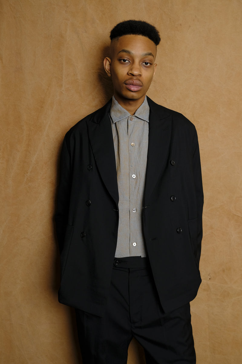 double breasted jacket in black tropical wool