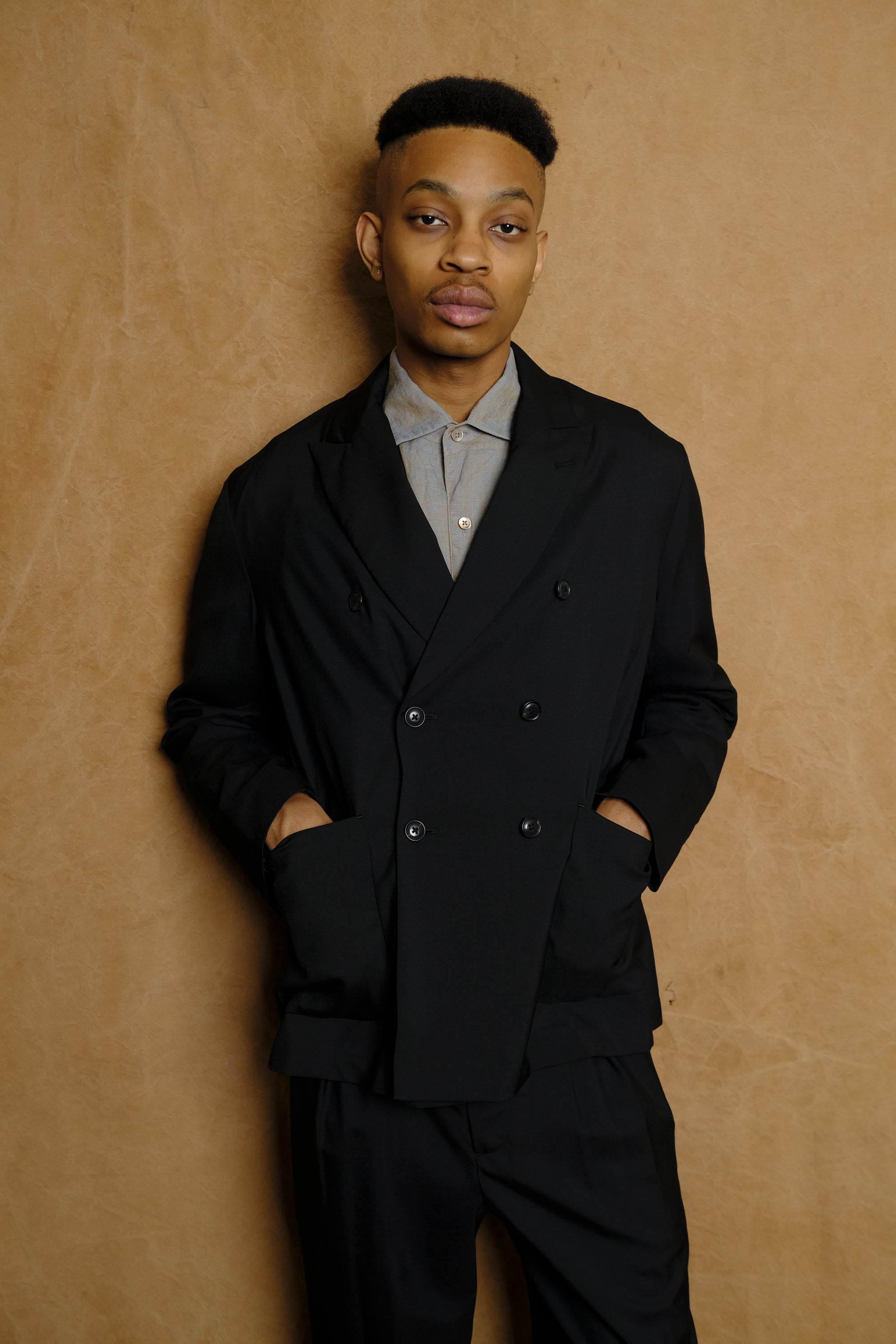 double breasted jacket in black tropical wool