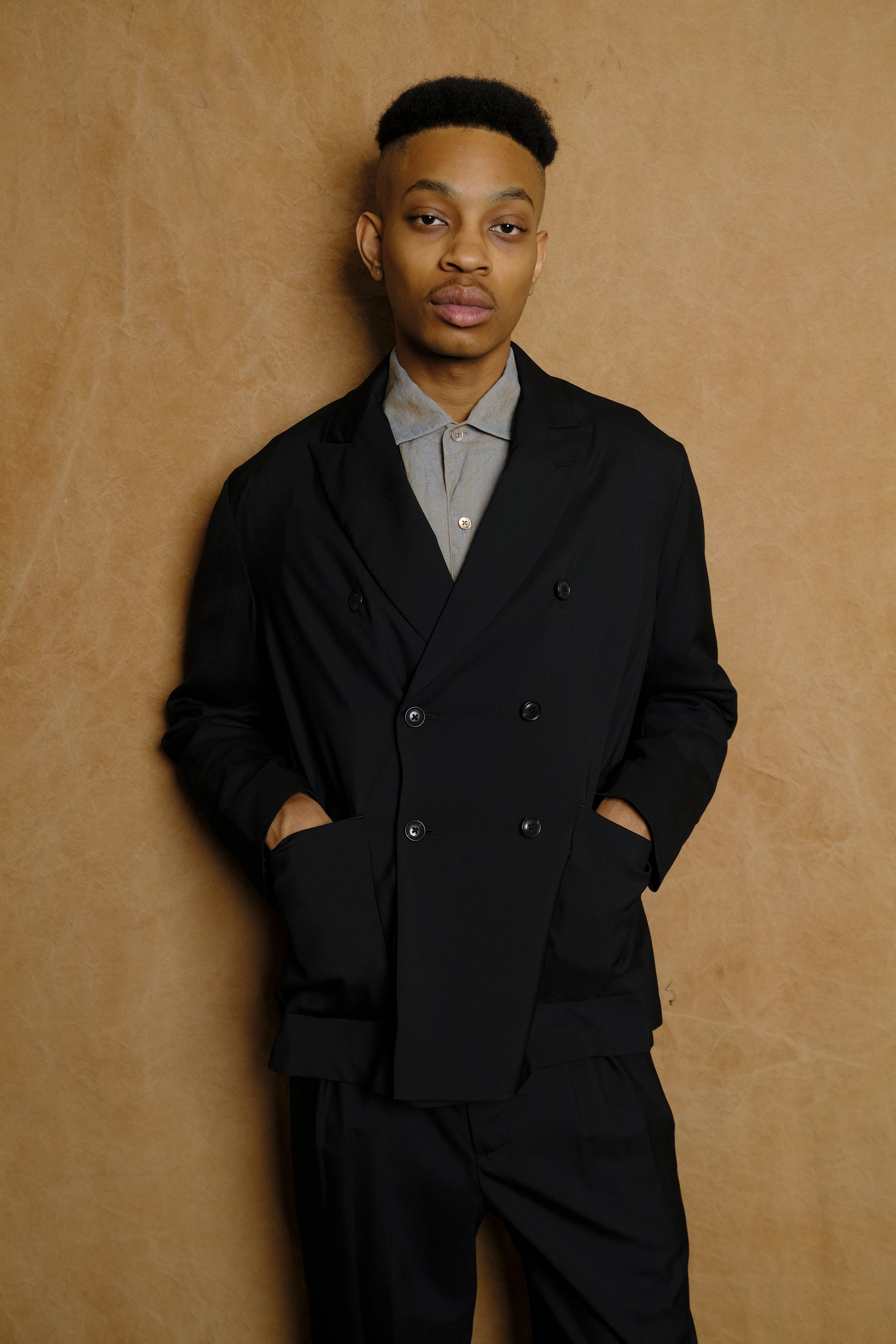 double breasted jacket in black tropical wool