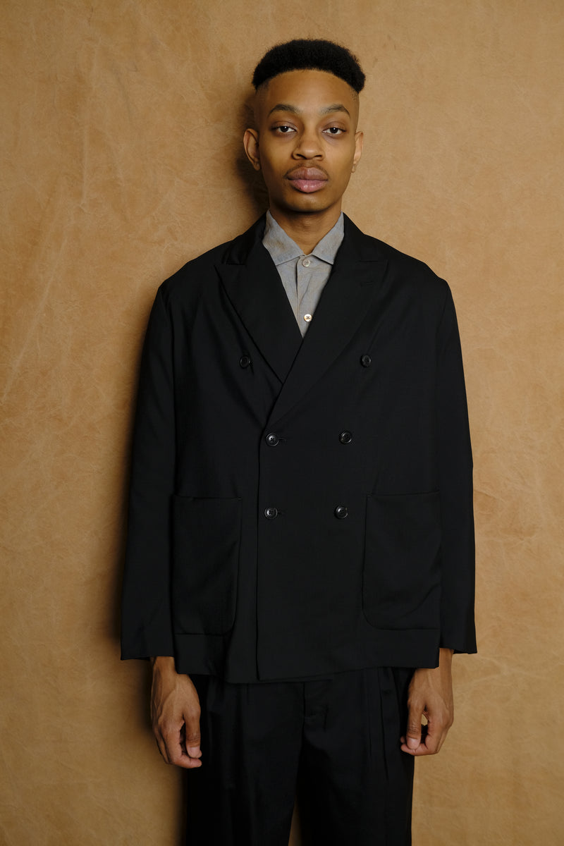 double breasted jacket in black tropical wool