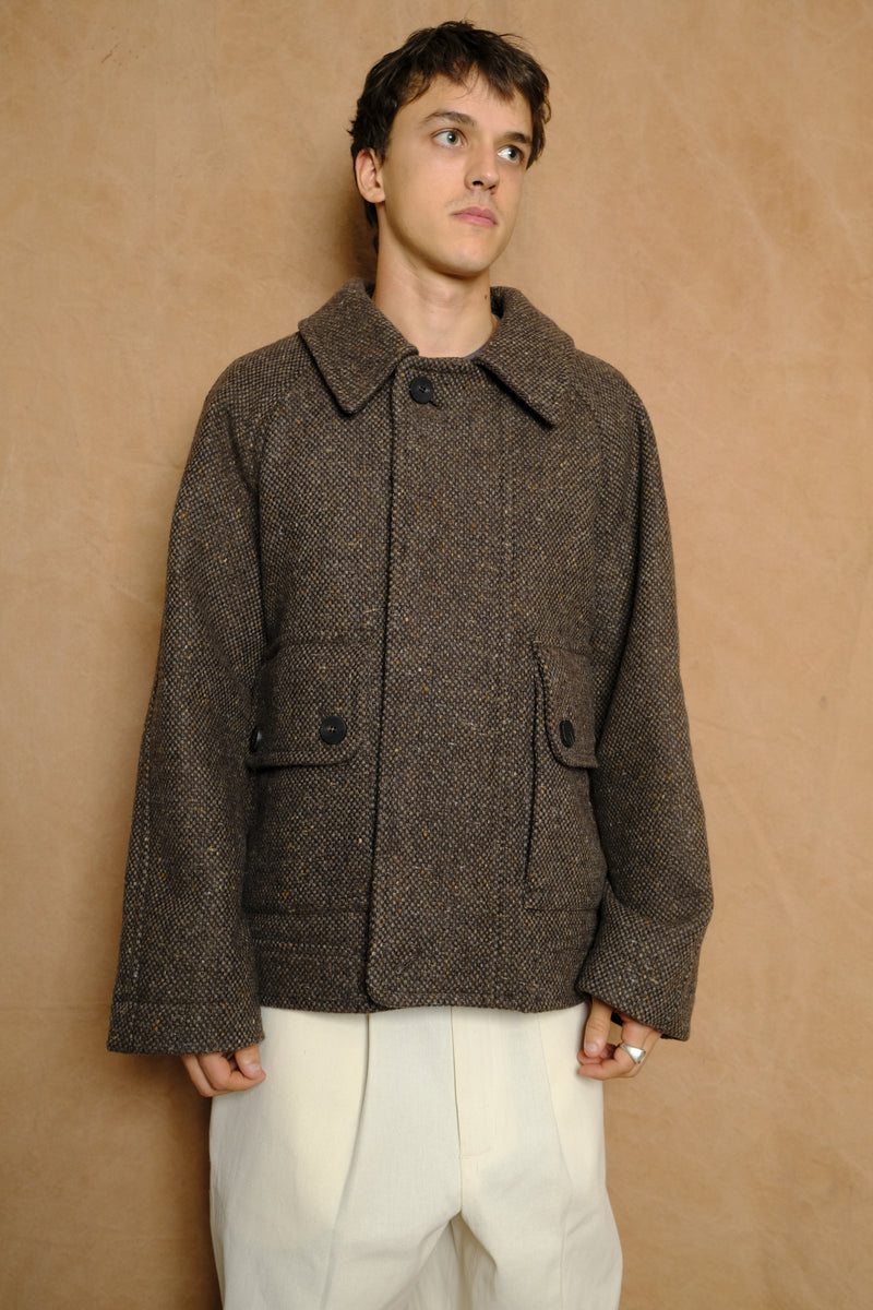 donegal tweed big pocket half coat in brown