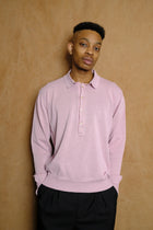 draped placket polo shirt in pink