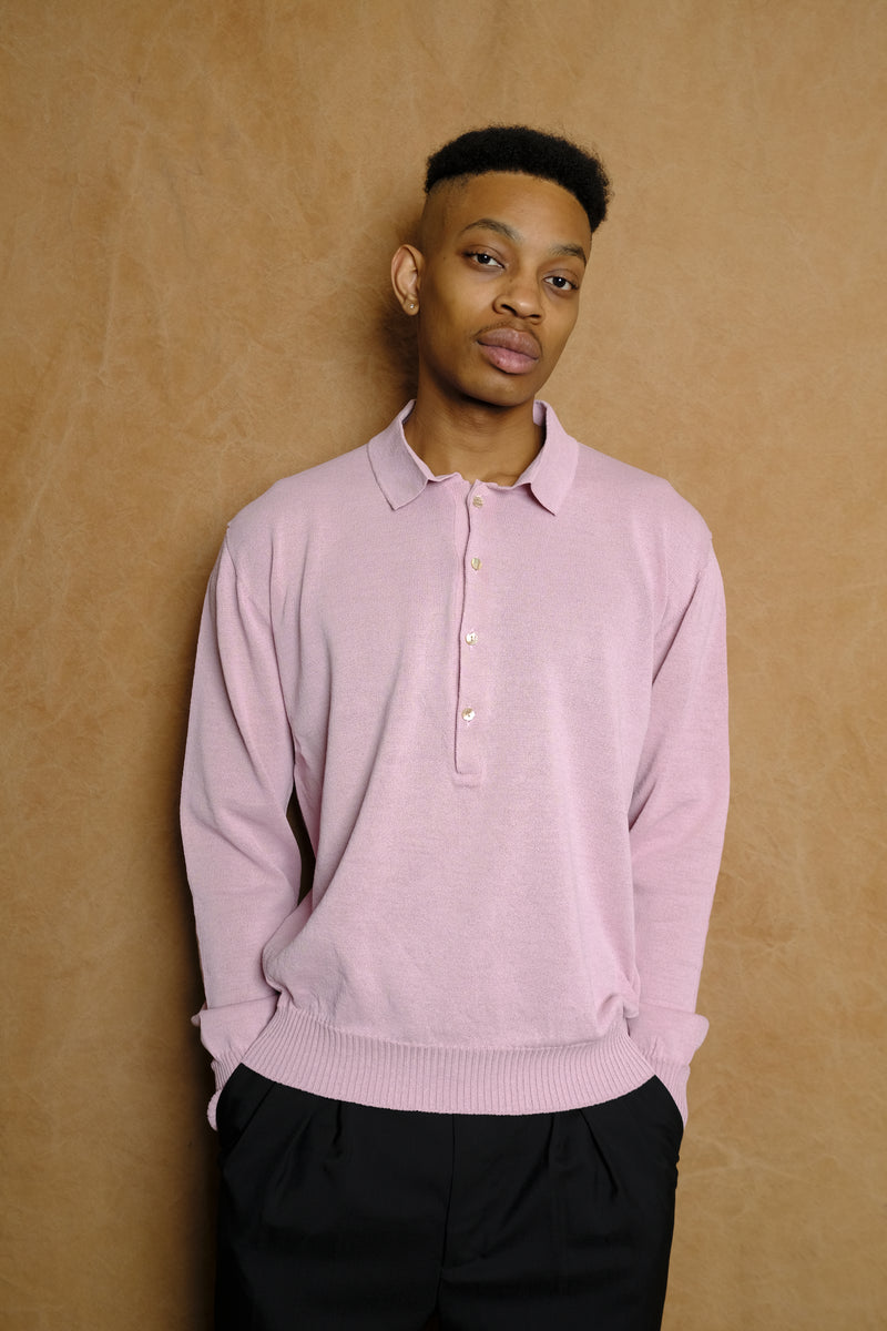 draped placket polo shirt in pink