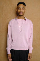 draped placket polo shirt in pink