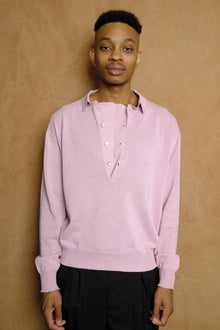 draped placket polo shirt in pink