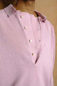 draped placket polo shirt in pink