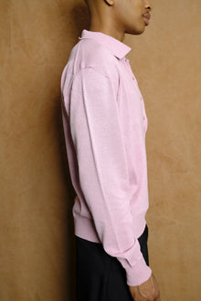draped placket polo shirt in pink