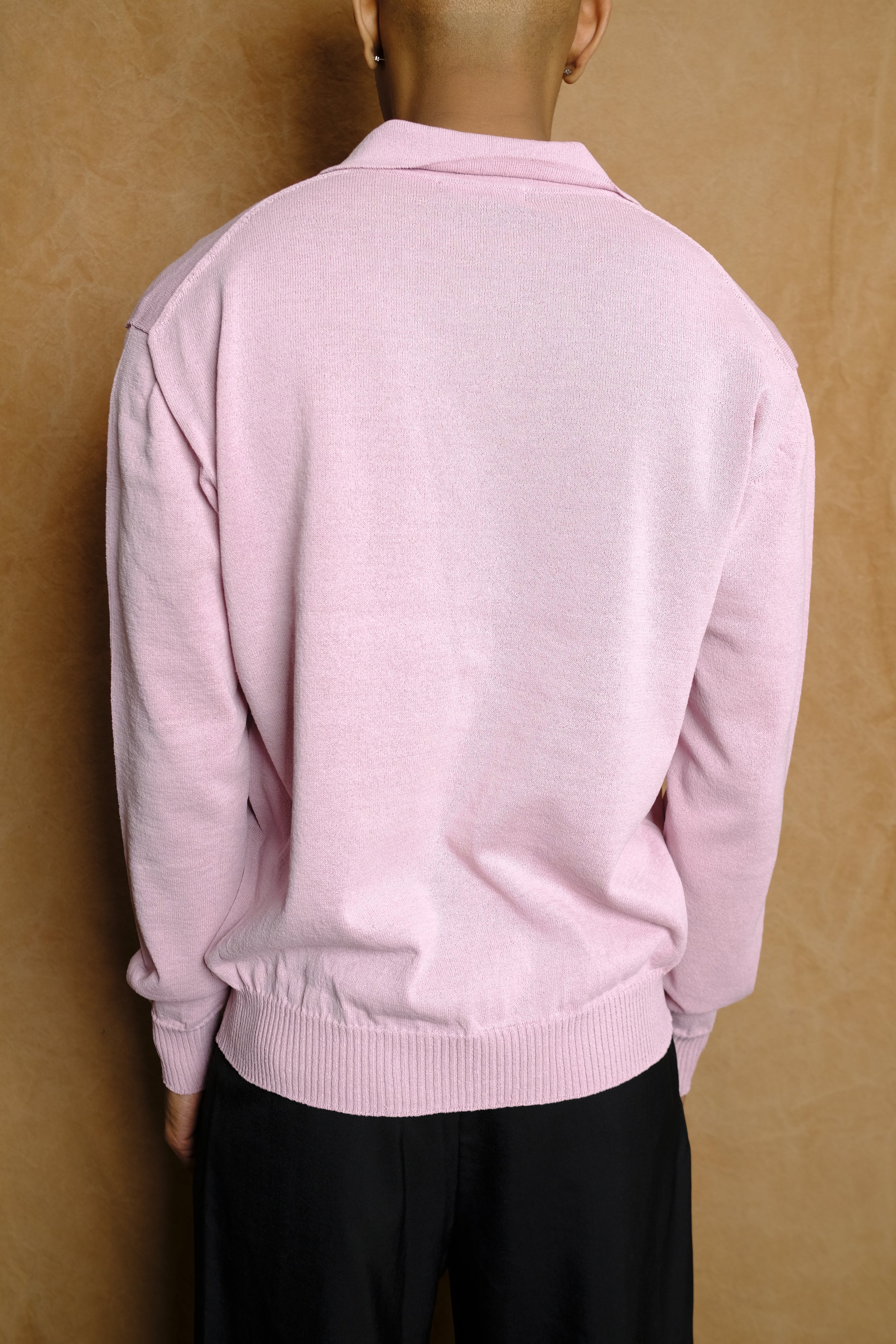 draped placket polo shirt in pink