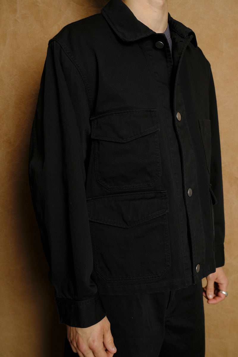 work jacket in black cotton katsuragi