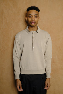 draped placket polo shirt in beige