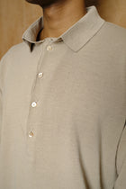 draped placket polo shirt in beige
