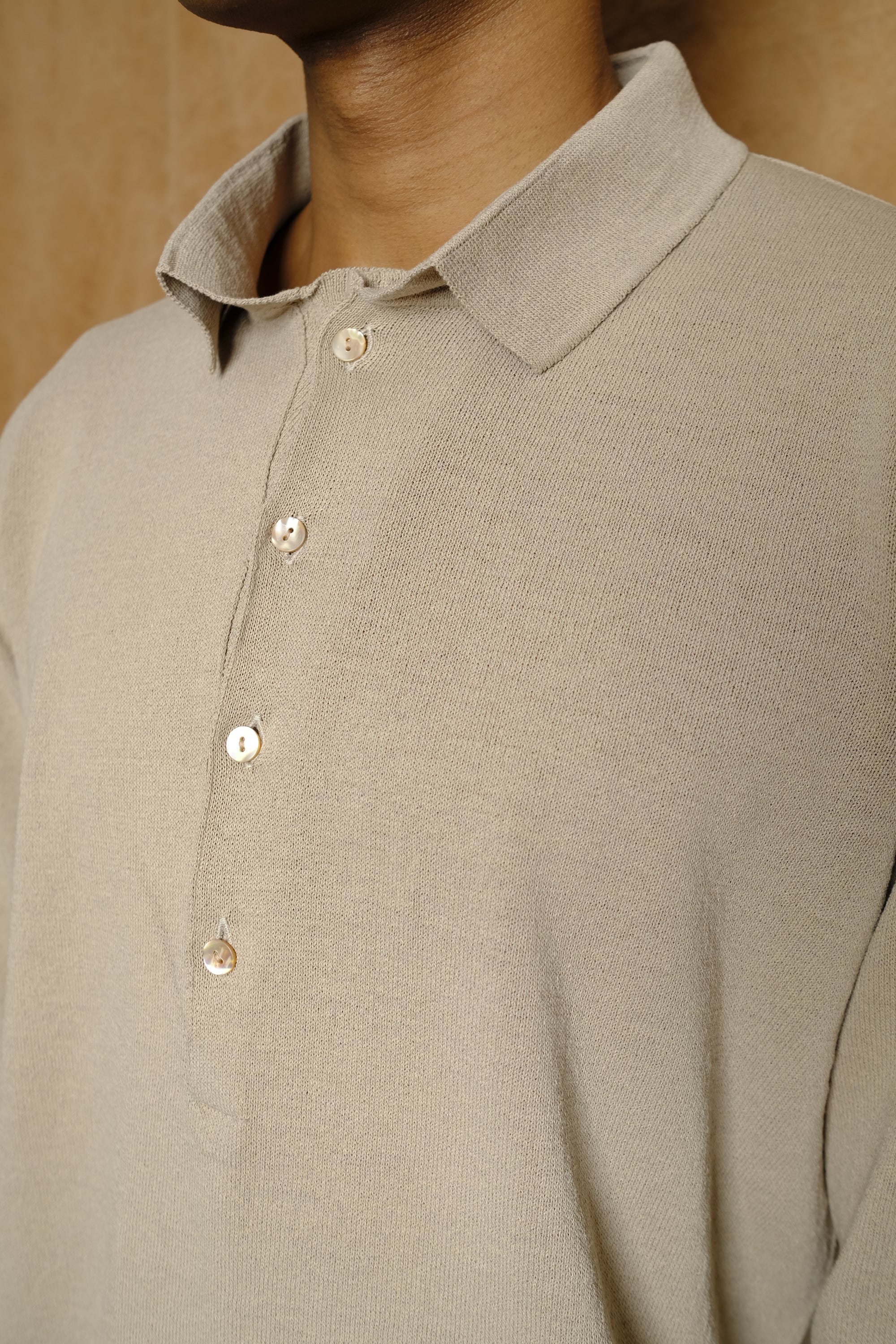 draped placket polo shirt in beige