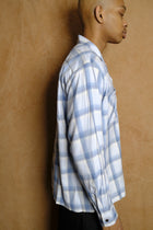 open collar long sleeve shirt in blue cotton/rayon