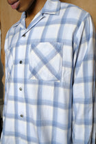 open collar long sleeve shirt in blue cotton/rayon