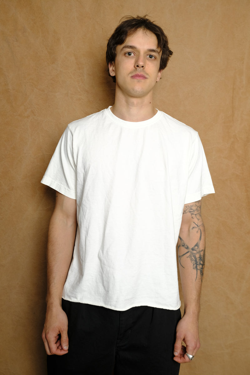 on the farm raw hem tee in white