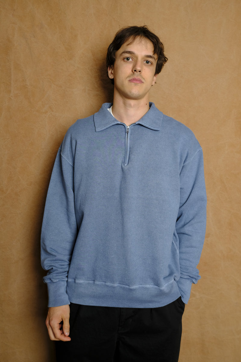 half zip sweat in sax cotton