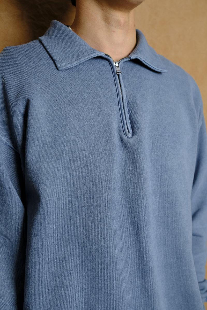 half zip sweat in sax cotton