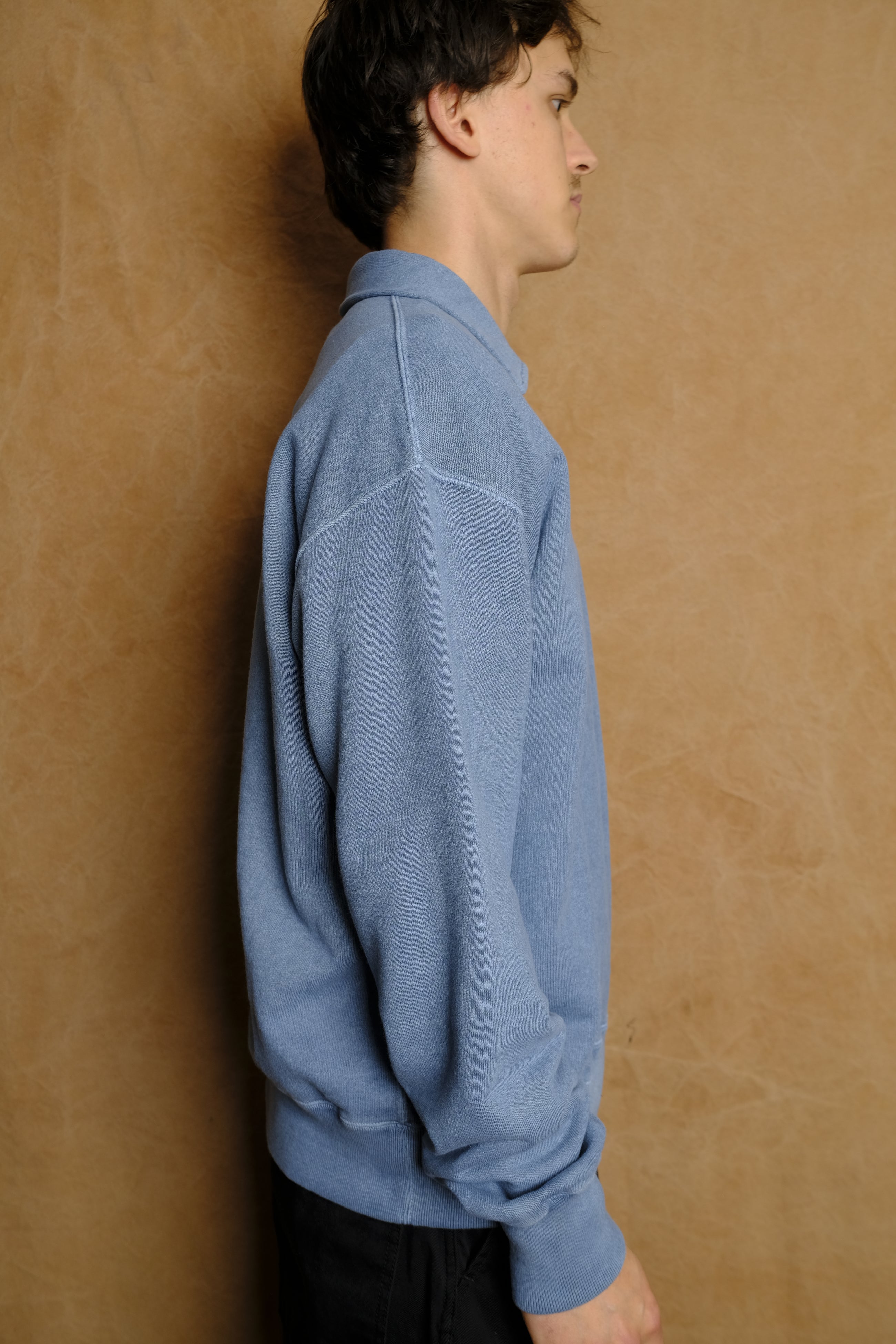 half zip sweat in sax cotton