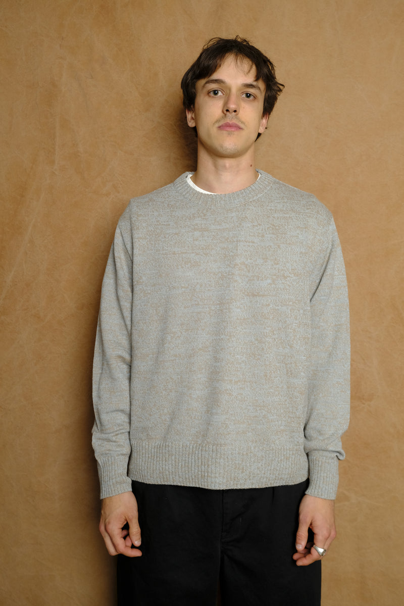crew neck knit in sax cotton wool