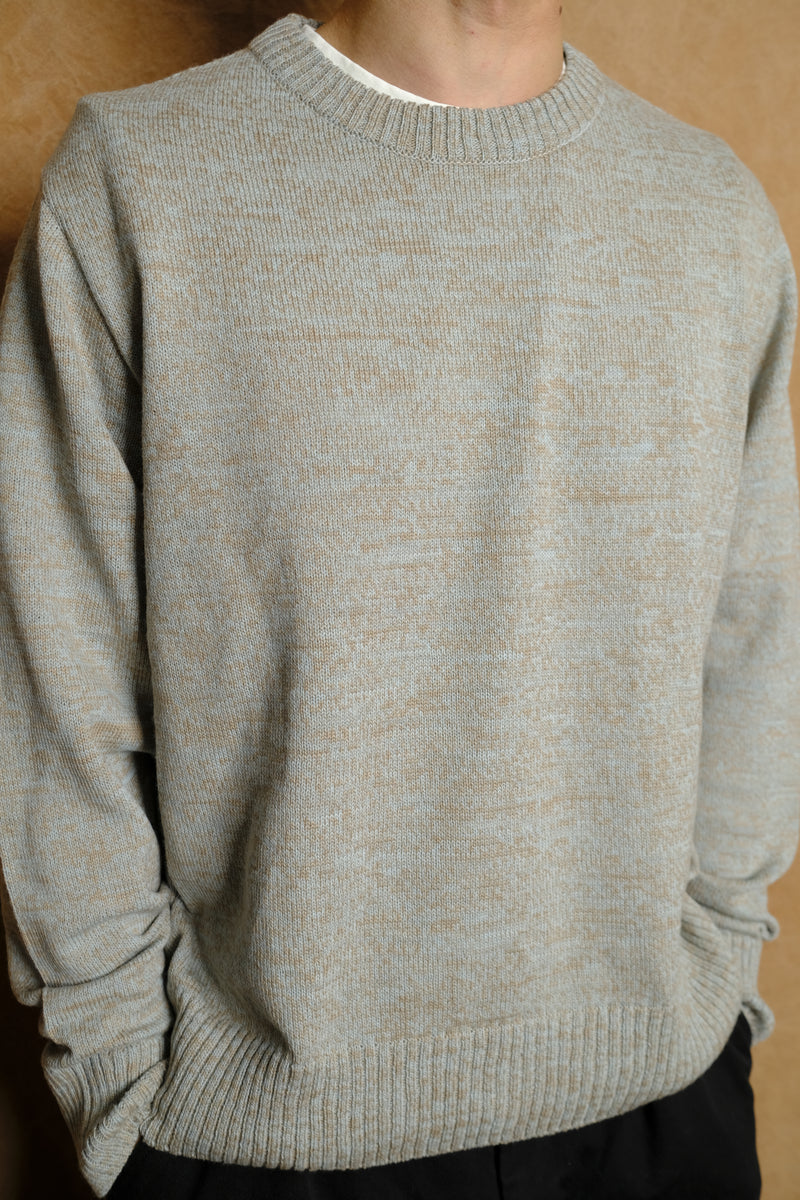 crew neck knit in sax cotton wool