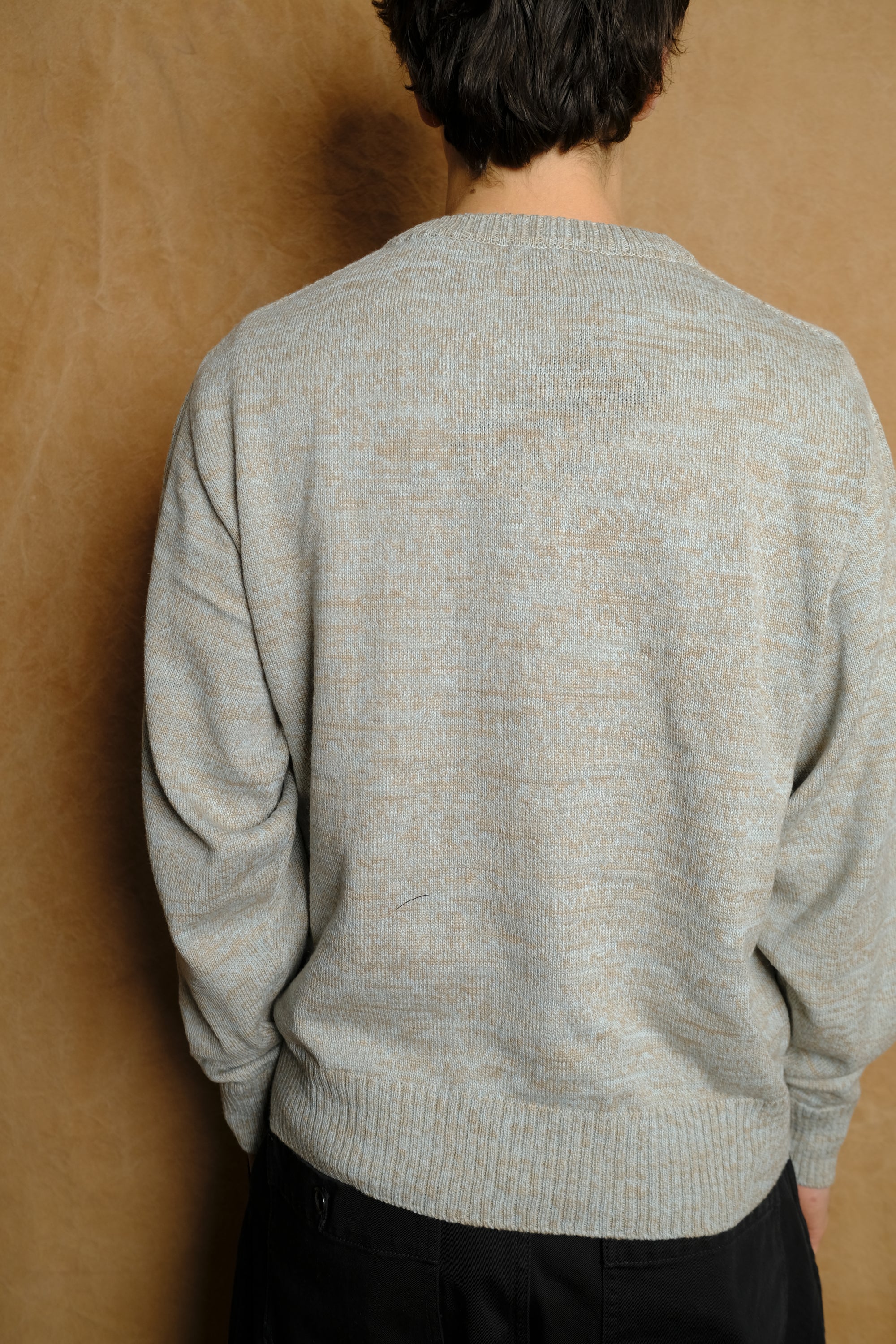 crew neck knit in sax cotton wool