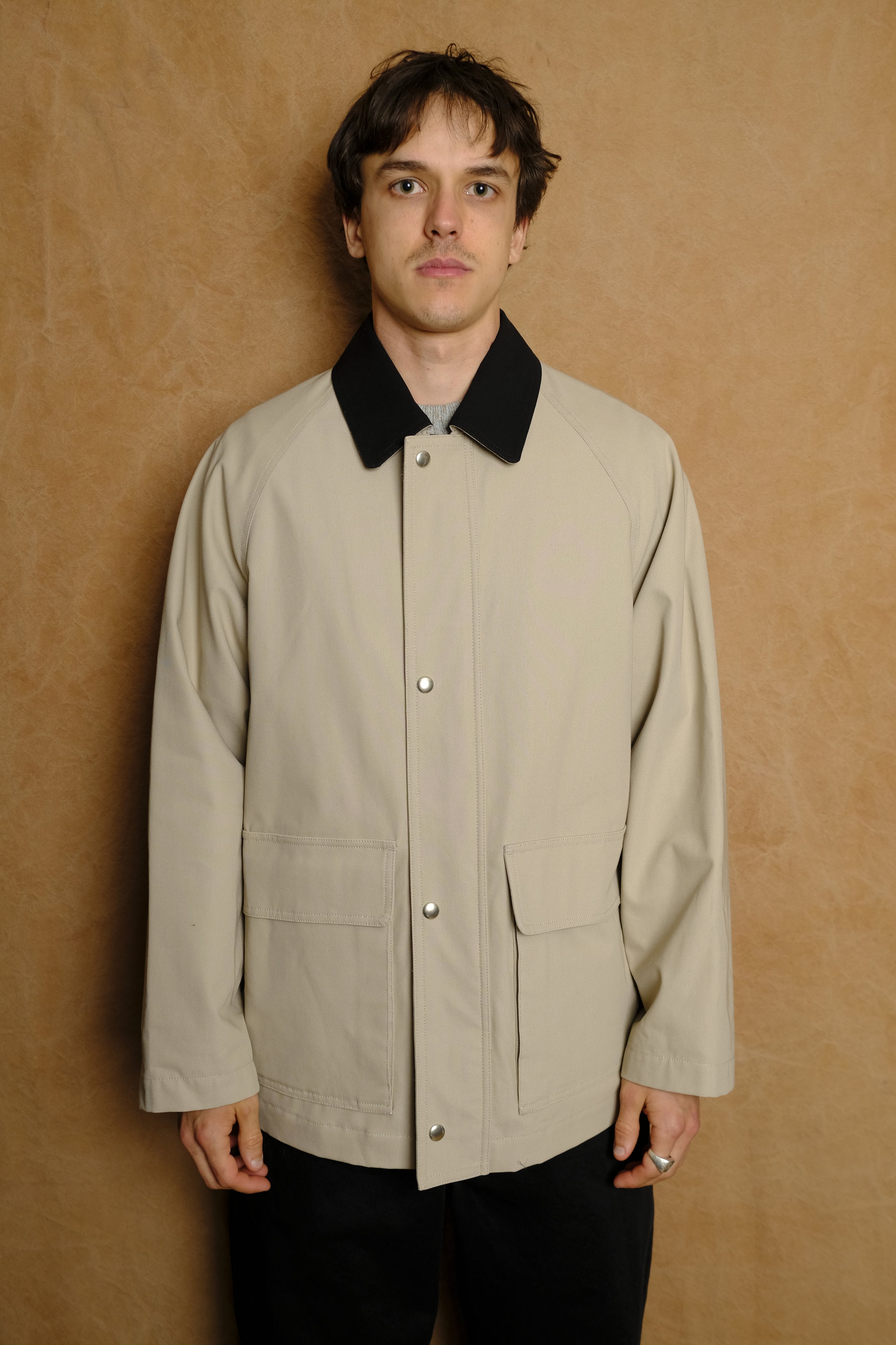 cotton canvas coverall jacket in beige