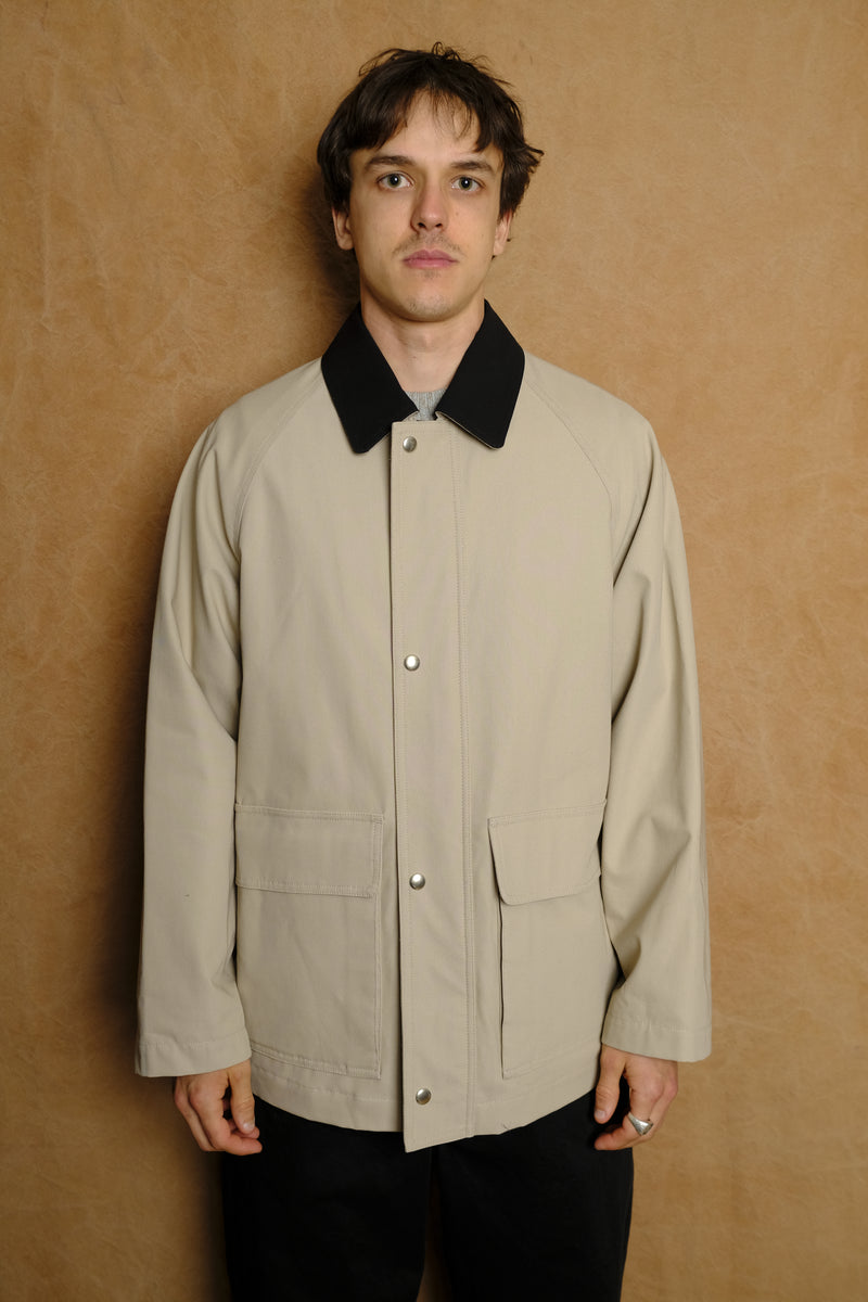 cotton canvas coverall jacket in beige