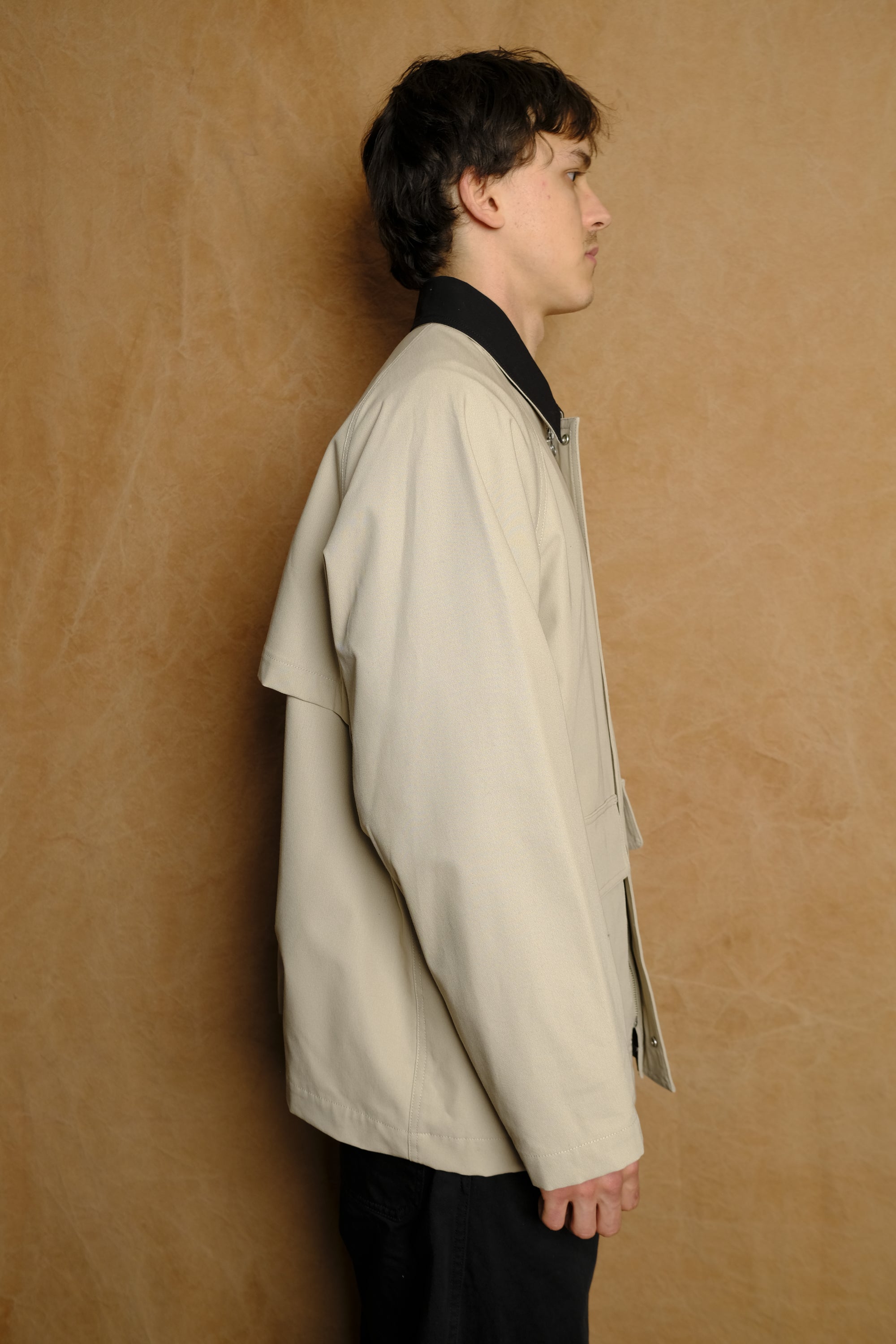 cotton canvas coverall jacket in beige