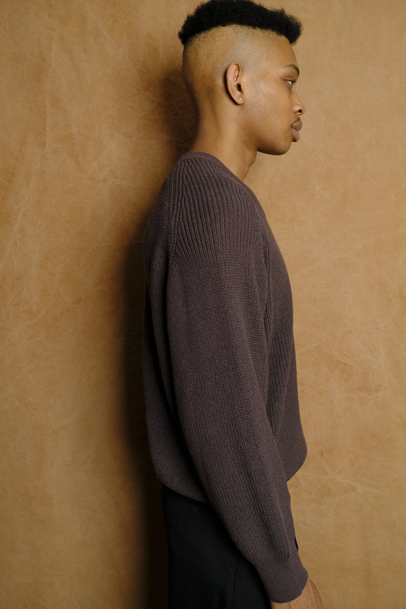 v neck knit in brown cotton