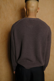 v neck knit in brown cotton