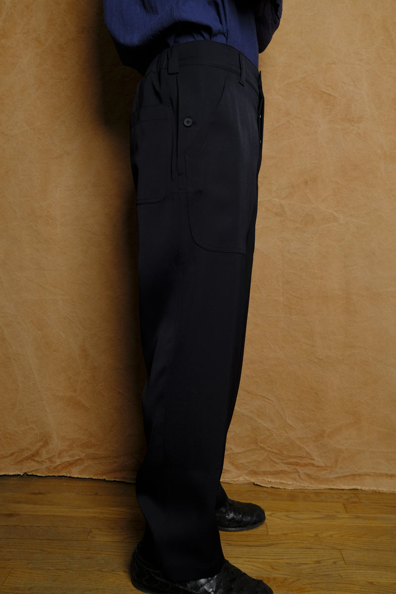 wool satin layer trousers in navy