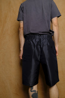 silk blend set up tucked shorts in navy